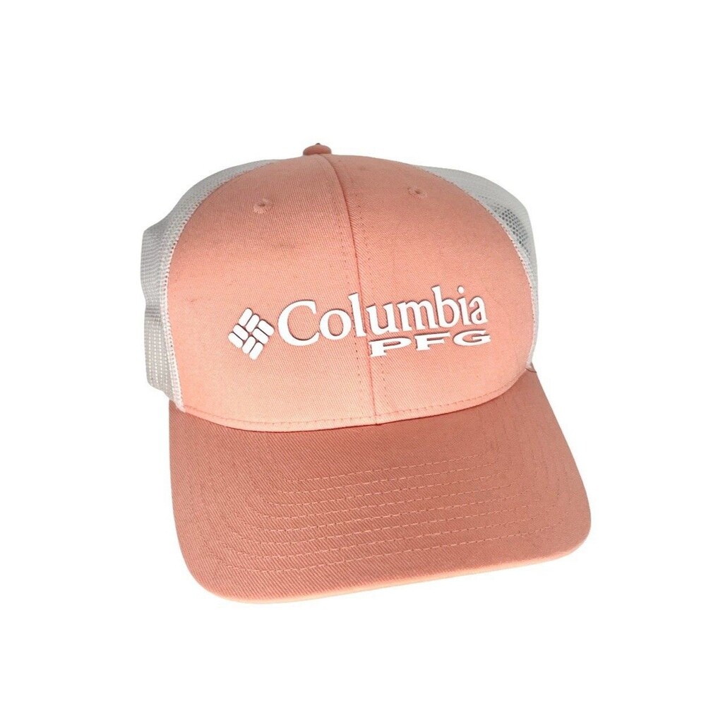 Columbia PFG Womens Trucker Hat Coral Pink White Mesh Snapback Fishing Cap